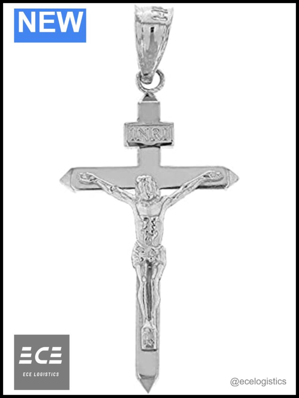 .925 Sterling Silver Jesus Christ on INRI Cross Crucifix Pendant Charm 1.6"